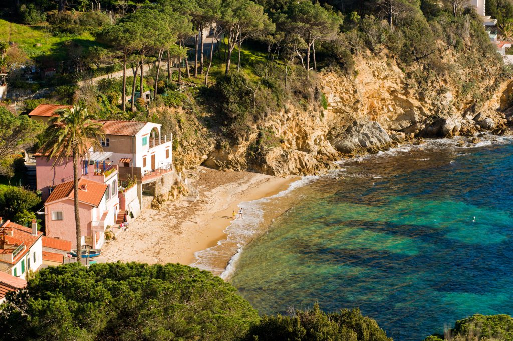 Sunset in Forno Bech, in the bay of Biodola, Isle of Elba, Livorno, Italy.